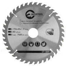 Купить Диск пильный по дереву Intertool CT-3041 с твердосплавными напайками 190х30мм 40 зубьев 7500об/мин Инструмент и оборудование