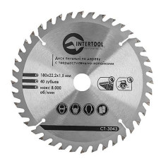 Купить Диск пильный по дереву Intertool CT-3043 с твердосплавными напайками 180х22х1.5мм 40 зубьев Инструмент и оборудование