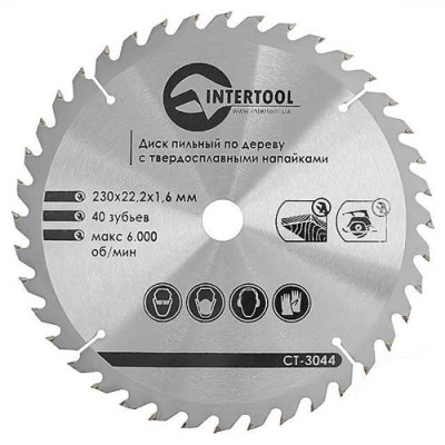 Купить Диск пильный по дереву Intertool CT-3044 с твердосплавными напайками 230х22х1.6мм 40 зубьев Инструмент и оборудование