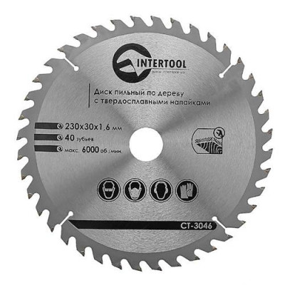 Диск пильный по дереву Intertool CT-3046 с твердосплавными напайками 230х30мм 40 зубьев 6000об/мин Купить Диск пильный по дереву Intertool CT-3046 с твердосплавными напайками 230х30мм 40 зубьев 6000об/мин Инструмент и оборудование