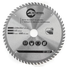 Купить Диск пильный по дереву Intertool CT-3047 с твердосплавными напайками 230х30мм 60 зубьев 6000об/мин Инструмент и оборудование