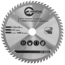 Купить Диск пильный по дереву Intertool CT-3052 с твердосплавными напайками 250х30мм 60 зубьев 5400об/мин Инструмент и оборудование