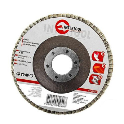 Диск шлифовальный лепестковый Intertool BT-0104 115х22мм зерно K40 Купить Диск шлифовальный лепестковый Intertool BT-0104 115х22мм зерно K40 Инструмент и оборудование
