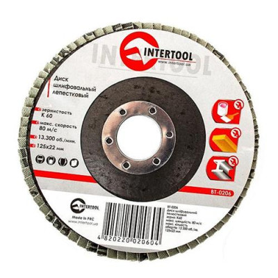 Диск шлифовальный лепестковый Intertool BT-0206 125х22мм зерно K60 Купить Диск шлифовальный лепестковый Intertool BT-0206 125х22мм зерно K60 Инструмент и оборудование