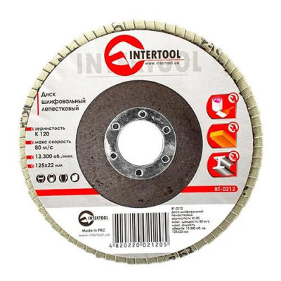 Диск шлифовальный лепестковый Intertool BT-0212 125х22мм зерно K120 Купить Диск шлифовальный лепестковый Intertool BT-0212 125х22мм зерно K120 Инструмент и оборудование