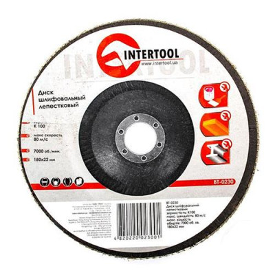 Купить Диск шлифовальный лепестковый Intertool BT-0230 180х22мм зерно K100 Инструмент и оборудование