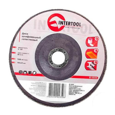 Диск шлифовальный лепестковый Intertool BT-0235 180х22мм зерно K150 Купить Диск шлифовальный лепестковый Intertool BT-0235 180х22мм зерно K150 Инструмент и оборудование