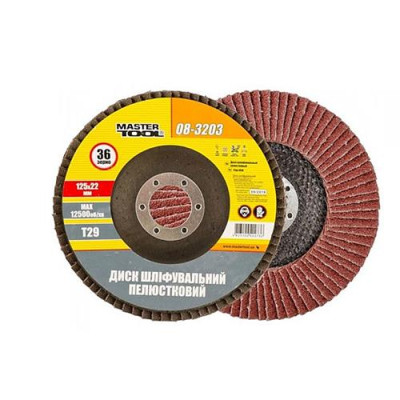 Купить Диск шлифовальный лепестковый конусный Mastertool 08-3203 Т29 зерно 36 125x22мм Инструмент и оборудование