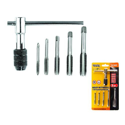 Набор метчиков Mastertool 15-1406 с Т-образным держателем 6шт М4 М5 М6 М8 М10 Купить Набор метчиков Mastertool 15-1406 с Т-образным держателем 6шт М4 М5 М6 М8 М10 Инструмент и оборудование