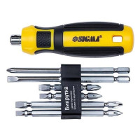 Отвертка с двухсторонними битами Sigma 4009711 6 в 1 плюс адаптер CrV Mega