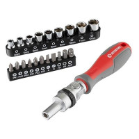 Отвертка реверсионная с карданом и комплектом насадок Intertool VT-3360 21шт