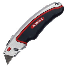 Купить Нож Intertool HT-0516 с выдвижным трапециевидным лезвием металлический корпус прорезиненный. Инструмент и оборудование