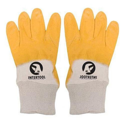 Купить Перчатки Intertool SP-0110W х/б трикотаж покрытые нитрилом на ладони 10" 120пар желтые Инструмент и оборудование