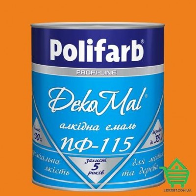 Купить Алкидная эмаль для дерева и металла Polifarb ПФ-115 DekoMal, оранжевая, 0.9 кг Отделочные материалы