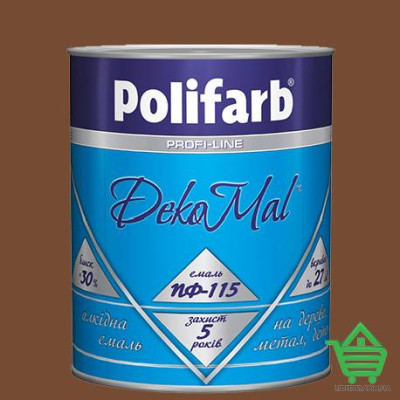 Купить Алкидная эмаль для дерева и металла Polifarb ПФ-115 DekoMal, орех светлый, 0.9 кг Отделочные материалы