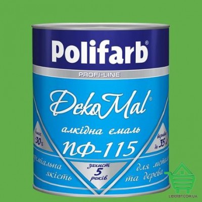 Купить Алкидная эмаль для дерева и металла Polifarb ПФ-115 DekoMal, салатовая, 0.9 кг Отделочные материалы