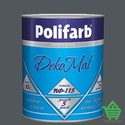 Купить Алкидная эмаль для дерева и металла Polifarb ПФ-115 DekoMal, серая, 0.9 кг Отделочные материалы