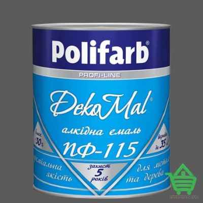 Купить Алкидная эмаль для дерева и металла Polifarb ПФ-115 DekoMal, темно-серая, 0.9 кг Отделочные материалы