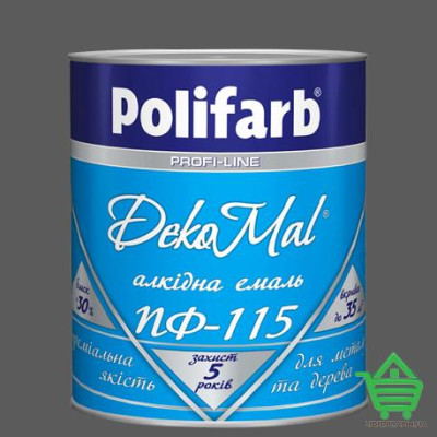 Купить Алкидная эмаль для дерева и металла Polifarb ПФ-115 DekoMal, темно-серая, 2.7 кг Отделочные материалы
