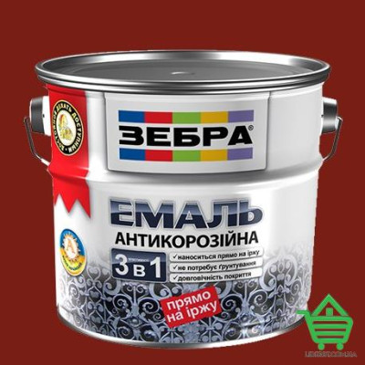 Купить Эмаль антикоррозийная, прямо по ржавчине, 3 в 1, Зебра, цвет 87 красно-коричневый, 2 л Отделочные материалы