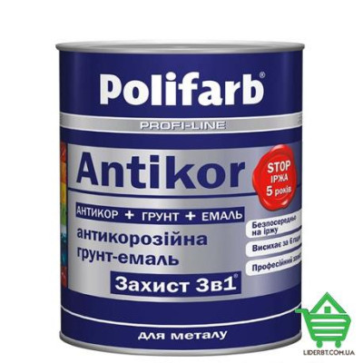 Купить Эмаль-грунт по ржавчине Polifarb Защита 3 в 1 Antikor, белый, 22 кг Отделочные материалы