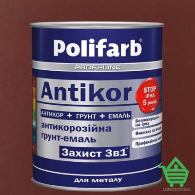 Купить Эмаль-грунт по ржавчине Polifarb Защита 3 в 1 Antikor, красно-коричневый, 2.7 кг Отделочные материалы
