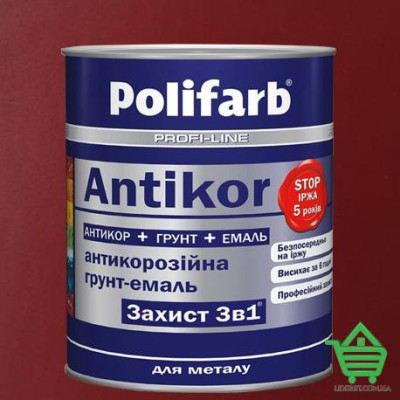 Купить Эмаль-грунт по ржавчине Polifarb Защита 3 в 1 Antikor, вишневый, 2.7 кг Отделочные материалы