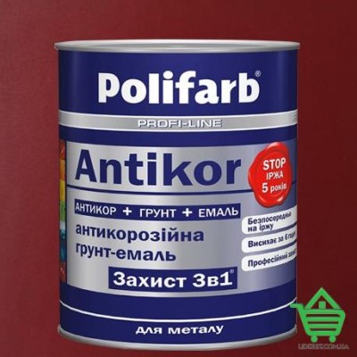 Купить Эмаль-грунт по ржавчине Polifarb Защита 3 в 1 Antikor, вишневый, 22 кг Отделочные материалы