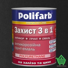 Эмаль-грунт по ржавчине Polifarb Защита 3 в 1, черный RAL 9011, 0.9 кг