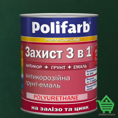 Купить Эмаль-грунт по ржавчине Polifarb Защита 3 в 1, морская зелень RAL 6005, 0.9 кг Отделочные материалы