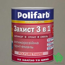 Эмаль-грунт по ржавчине Polifarb Защита 3 в 1, серый RAL 7042, 0.9 кг