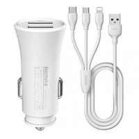 ЗУ автомобильное REMAX Rocket RCC-217 2.4A 2хUSB + 3-in-1 кабель (Lightning/microUSB/Type-C) белый