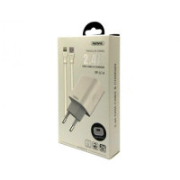 ЗУ сетевое REMAX Traveller RP-U14, 2.4A USB+кабель Lightning, 220V белый